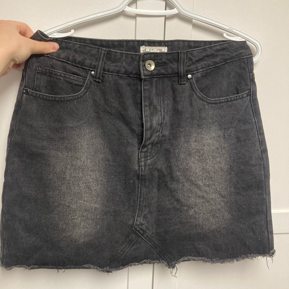 Black denim mini skirt
